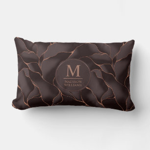 Almofada Lombar Marrom Chocolate & Dourado Rosa Padrão de Onda Abs