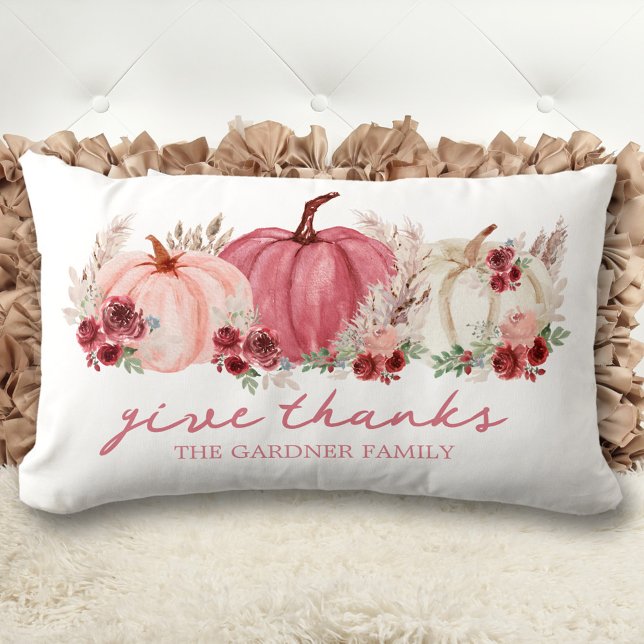 Almofada Lombar Marsala Burgundy Fall Autumn Boho Pumpkins (Marsala Burgundy Fall Autumn Boho Pumpkins Name Lumbar Pillow)