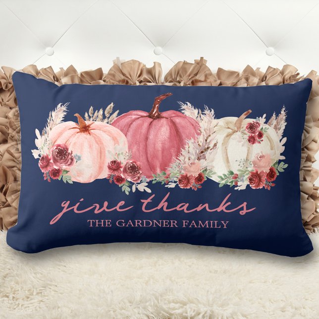 Almofada Lombar Marsala Burgundy Marinho Fall Boho Pumpkins Nome (Marsala Burgundy Navy Fall Boho Pumpkins Name Lumbar Pillow)
