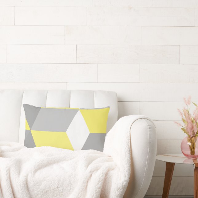Almofada Lombar MCM Amarelo e Cinza Padrão Geométrico Moderno (Sofá)
