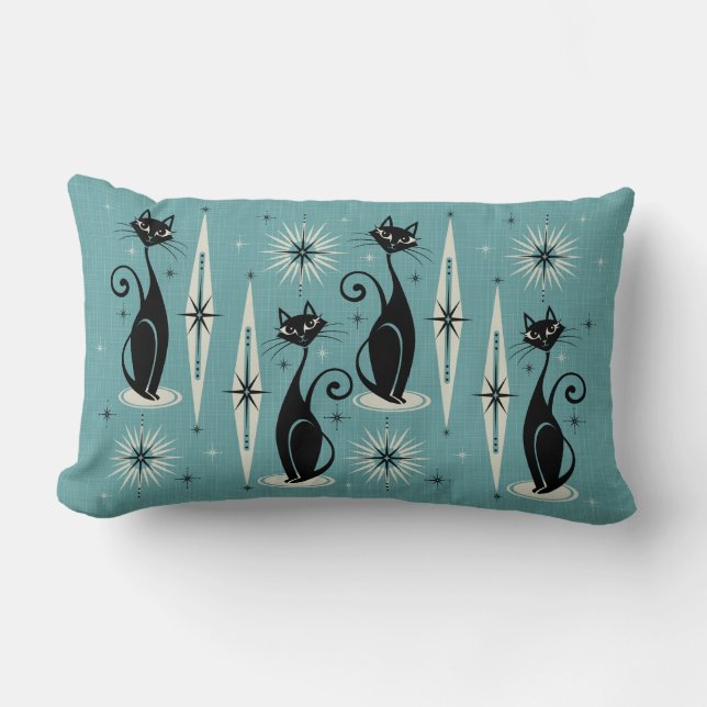 Almofada Lombar Meio século Meow Retro Atomic Cats - Azul (Frente)