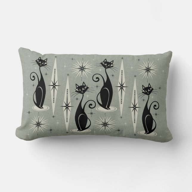 Almofada Lombar Meio século Meow Retro Atomic Cats - Cinza Quente (Frente)