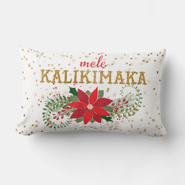 Almofada Lombar Mele Kalikimaka Dourado Glitter Poinsettia (Frente)