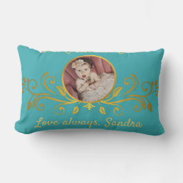 Almofada Lombar Melhor avó alguma vez fotografada Dourada Teal Blu