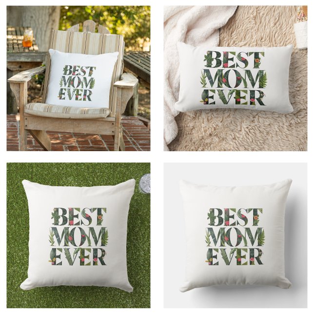 Almofada Lombar Melhor Mãe Moderna, Flores E Plantas Verdes (Modern Best Mom Ever Cute Flowers And Green Plants pillow)