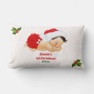 Almofada Lombar Menina Bebê Natal Chapéu Vermelho do Papai Noel Po