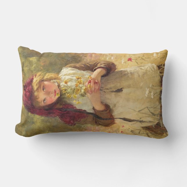 Almofada Lombar Menina Bonita Segurando Flores Amarelas De Copo De (Frente)