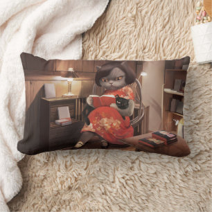 Almofada Lombar Menina Meow - Tempo de Leitura de Gato Vintage