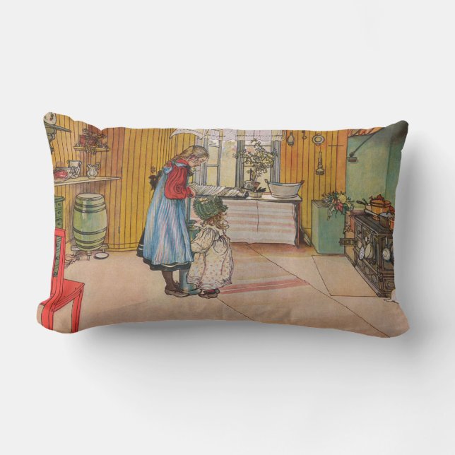 Almofada Lombar Meninas na cozinha (Arte Sueca Clássica) (Frente)