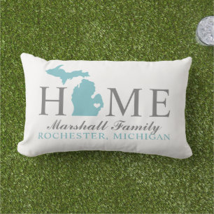 Almofada Lombar Michigan Home Aqua Cinza Família Monograma