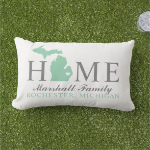 Almofada Lombar Michigan Home Mint Estado Cinza Monograma Família