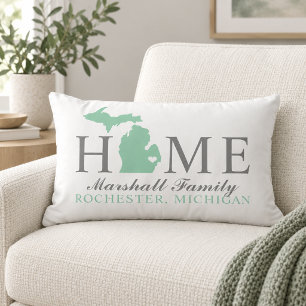 Almofada Lombar Michigan Home Mint Estado Cinza Monograma Família