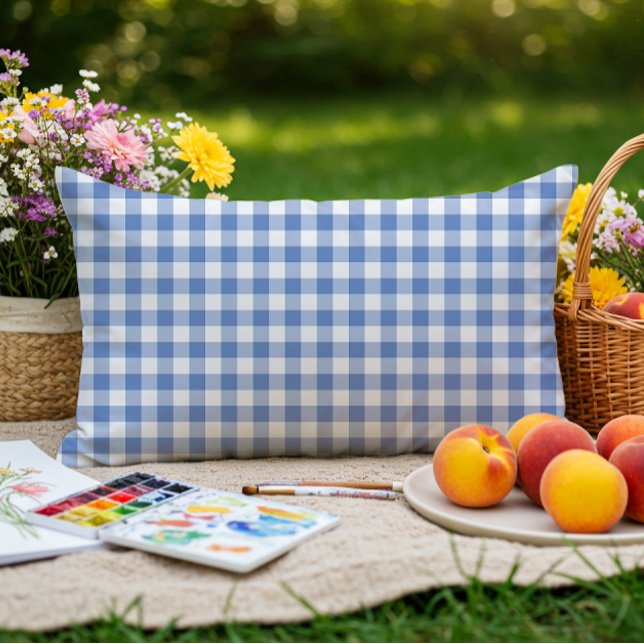 Almofada Lombar Mini Gingham Check Cornflower Blue Xadrez Padrão (Criador carregado)