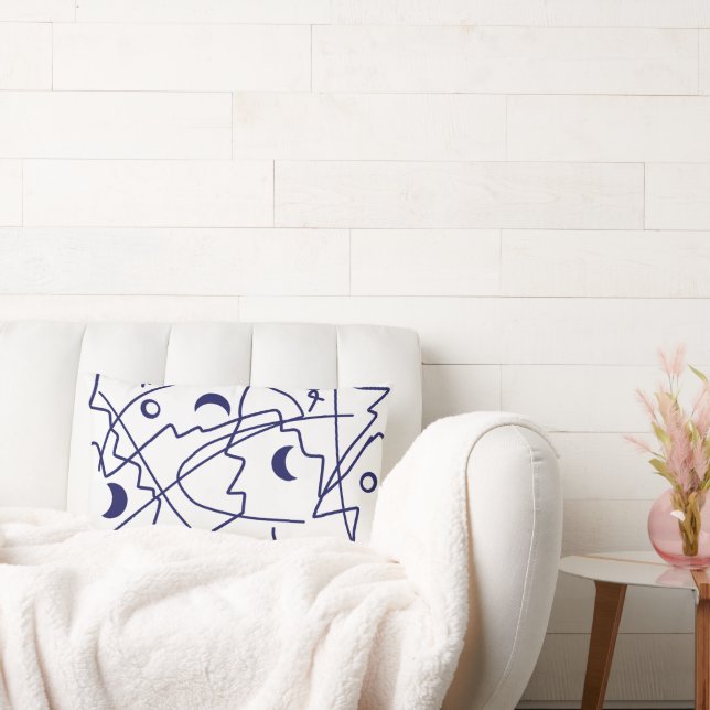 Almofada Lombar Minimalismo dos Círculos de Linha Branca Azul abst (Sofá)