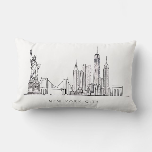 Almofada Lombar Minimalist New York City Skyline Line Art (Frente)