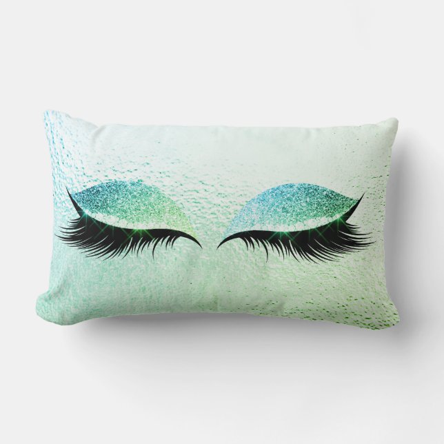 Almofada Lombar Mint Green Bue Glitter Black Lashes Glam (Frente)
