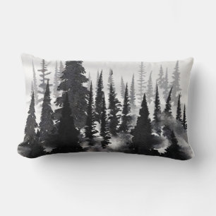 Almofada Lombar Mistério Monocromático Pinhal Floresta Aquarela Im