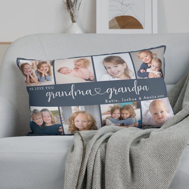 Almofada Lombar Modern Grandparents Photo Collage Heart Script (Criador carregado)