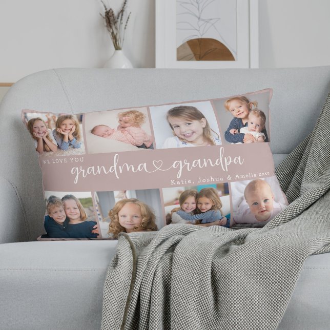 Almofada Lombar Modern Grandparents Photo Collage Heart Script (Criador carregado)