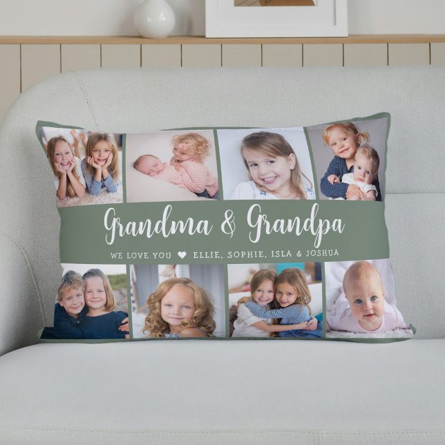 Almofada Lombar Modern Grandparents Photo Collage Script (Criador carregado)