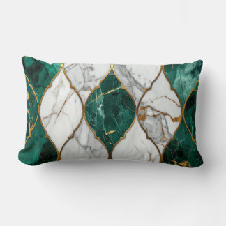 Almofada Lombar Modern Royal Emerald Green Mosaic & Gold Pillow