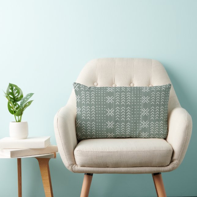 Almofada Lombar Modern Sage Green Mud cloth African Patterno (Cadeira)