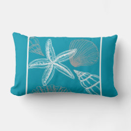 Almofada Lombar Modern Seashell Beach House Aqua Blue Starfish