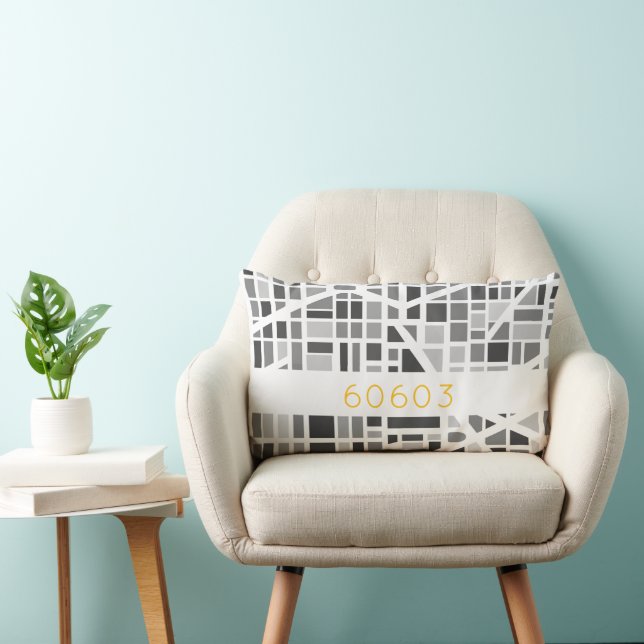 Almofada Lombar Modern Urban Map Grey White Architectural Zip Code (Cadeira)