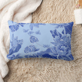 Almofada Lombar Moderna Retro Chinoiserie Blue Lotus Mandala