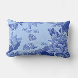 Almofada Lombar Moderna Retro Chinoiserie Blue Lotus Mandala