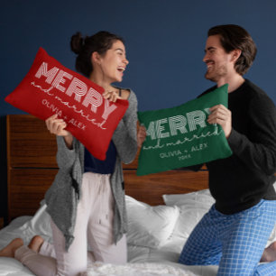 Almofada Lombar Moderno Retro Alegre e Casado Primeiro Natal