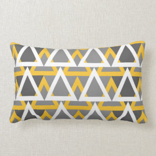 Almofada Lombar Modernos, triângulos, amarelo-mostarda, branco, c
