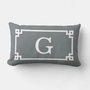 Almofada Lombar Moldura Charcoal White Greek Key #2 Monograma Inic