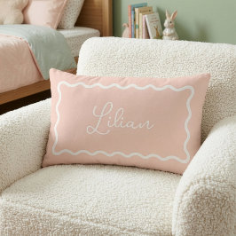 Almofada Lombar Moldura de vieira ondulada rosa cor de blush monog