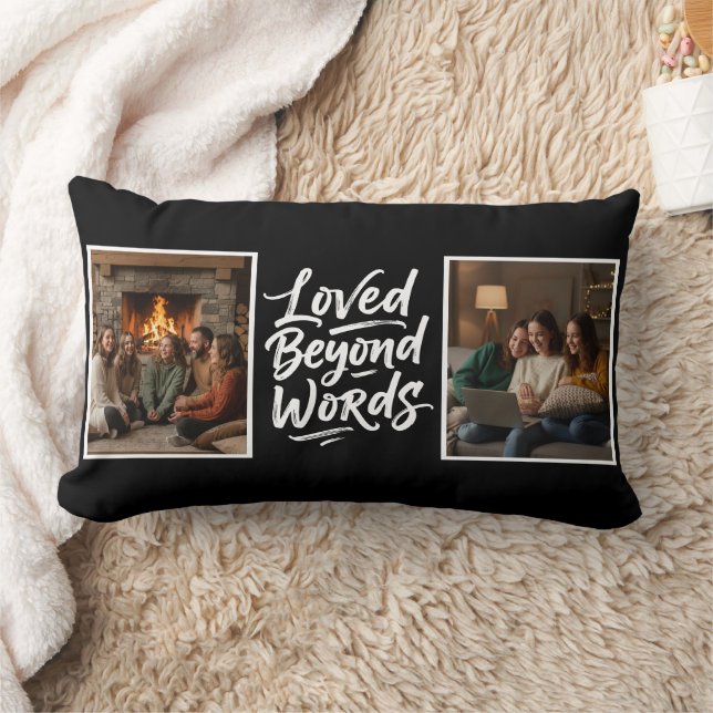 Almofada Lombar Mom Loved Beyond Words Custom 2 Photo Black (Cobertor)