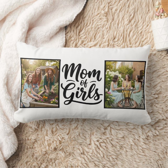 Almofada Lombar Mom of Girls Brush Script Double Photo (Cobertor)