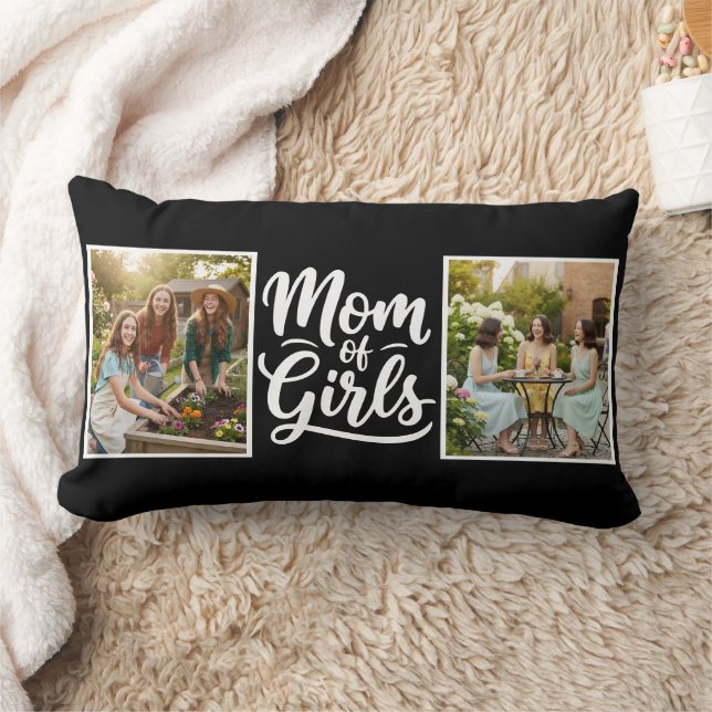 Almofada Lombar Mom of Girls Brush Script Double Photo Black White (Cobertor)