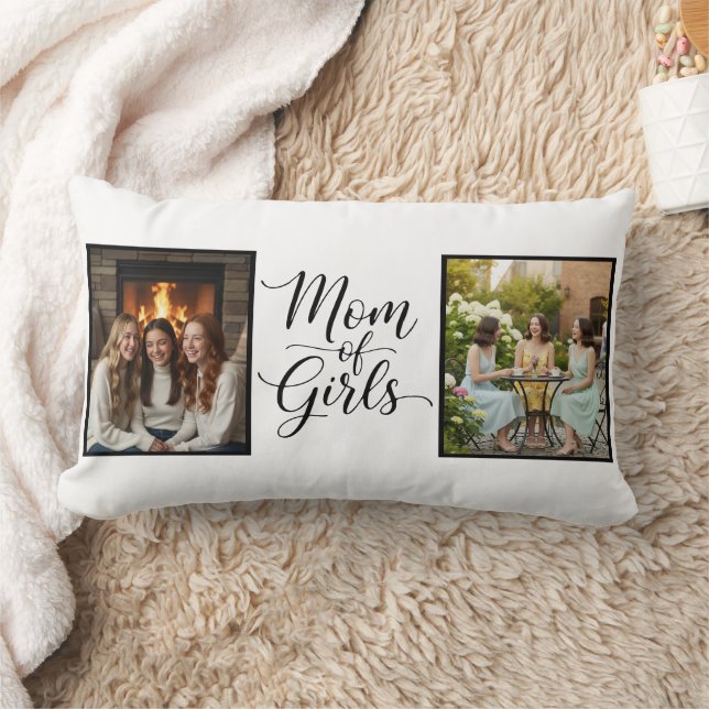 Almofada Lombar Mom of Girls Modern Elegant Script Double Photo (Cobertor)