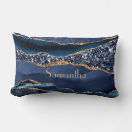 Almofada Lombar Monograma Azul, Dourado, Agitação Glam Marble Blin