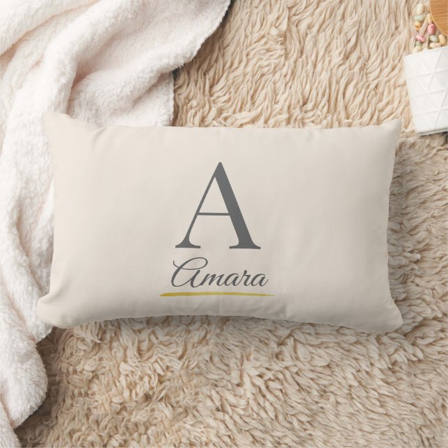 Almofada Lombar Monograma Bege Elegante (Cobertor)