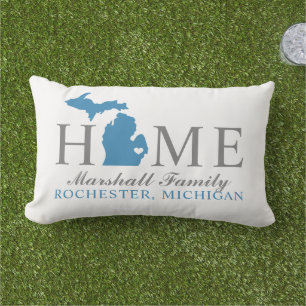 Almofada Lombar Monograma Cinza do Estado Azul da Casa de Michigan