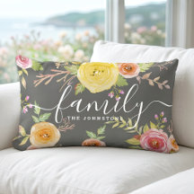 Monograma da família cinza amarelo floral watercol