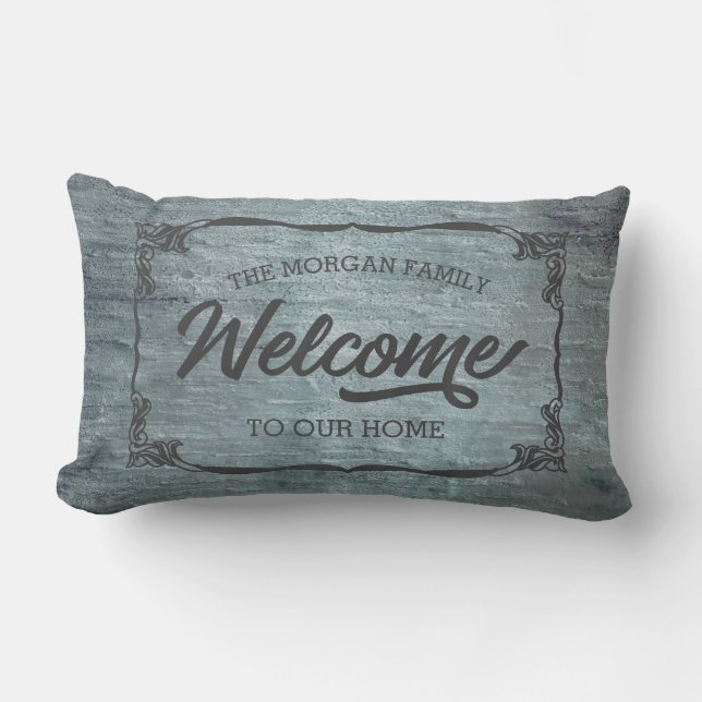 Almofada Lombar monograma de boas-vindas da família de fazendas (Frente)