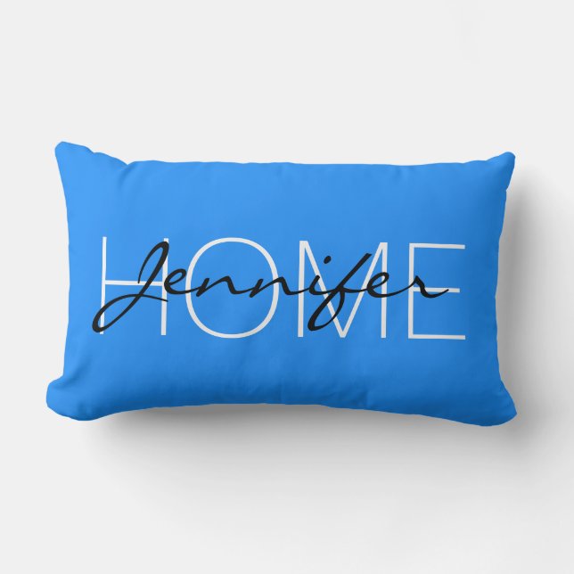 Almofada Lombar monograma de casa cor azul (Frente)
