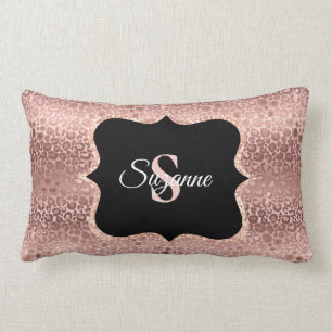 Almofada Lombar Monograma de Leopardo Dourado Rosa Personalizado