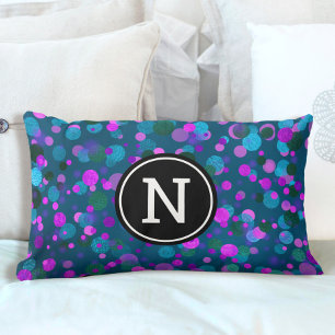 Almofada Lombar Monograma de pontos de confete roxo azul esparso n
