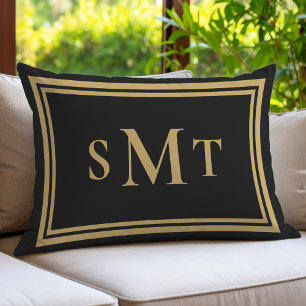 Almofada Lombar Monograma de Três Letras Preto e Dourado