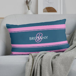 Almofada Lombar Monograma do padrão de riscas azuis e rosa