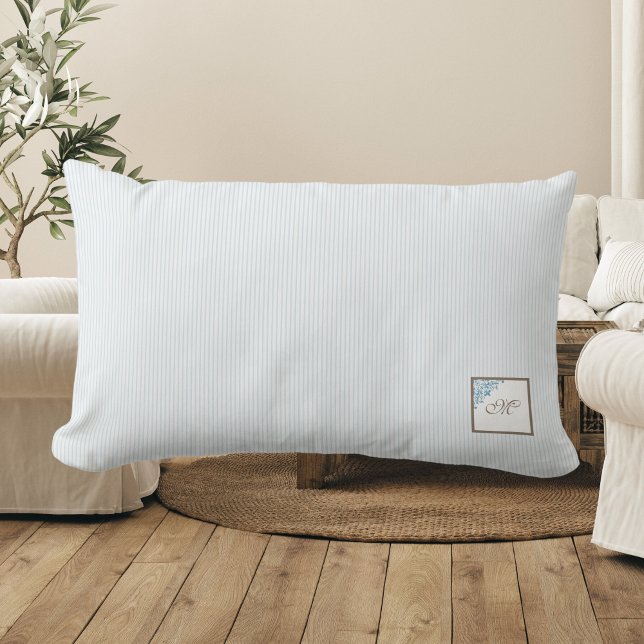 Almofada Lombar Monograma do Script Fleur de Lis, francês Blue Str (Criador carregado)