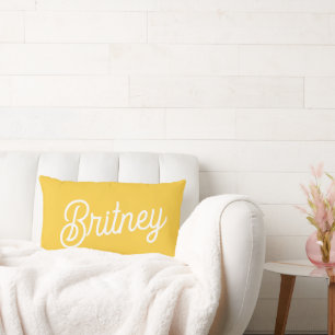 Almofada Lombar Monograma e Nome Branco Amarelo Moderno